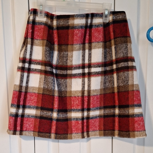 Dresses & Skirts - Plaid A-Line Skirt - Red, Brown, and White